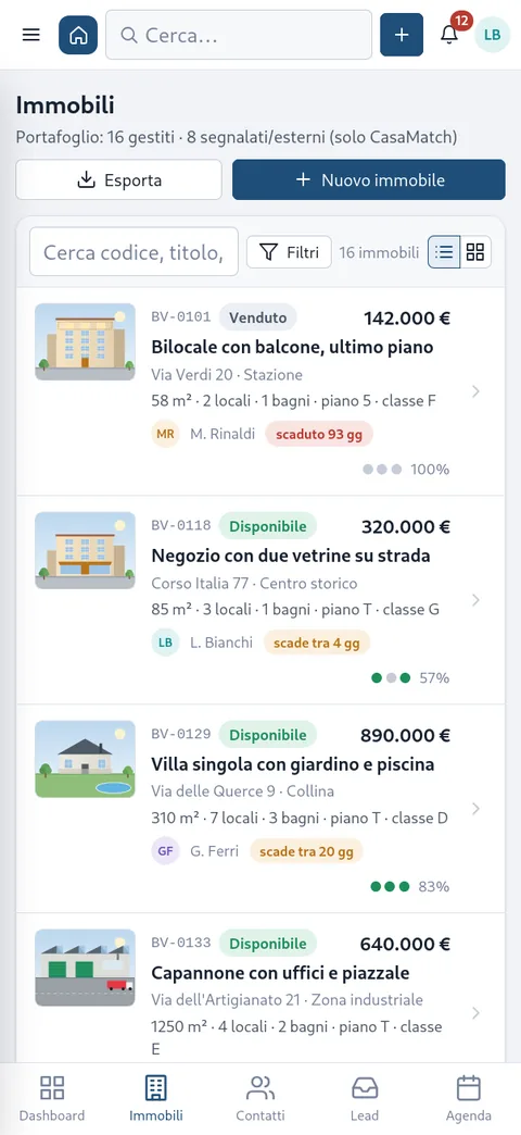 The list of properties on the phone