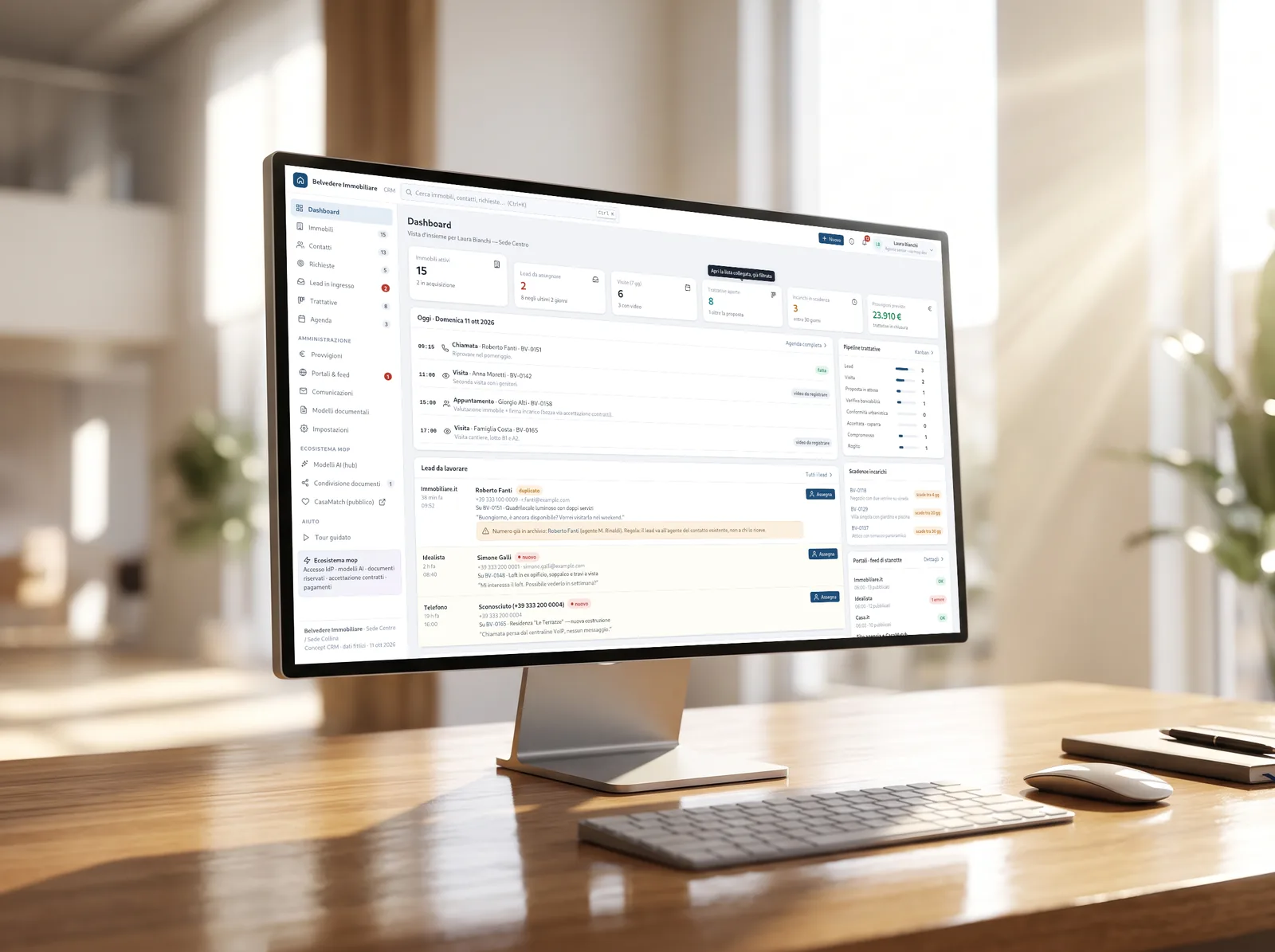 The CRM dashboard on a desktop computer